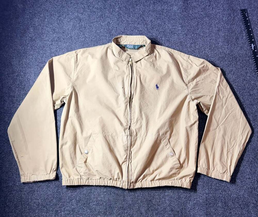 Vintage Polo Ralph Lauren XL Tan Full Zip Cotton Harrington Jacket